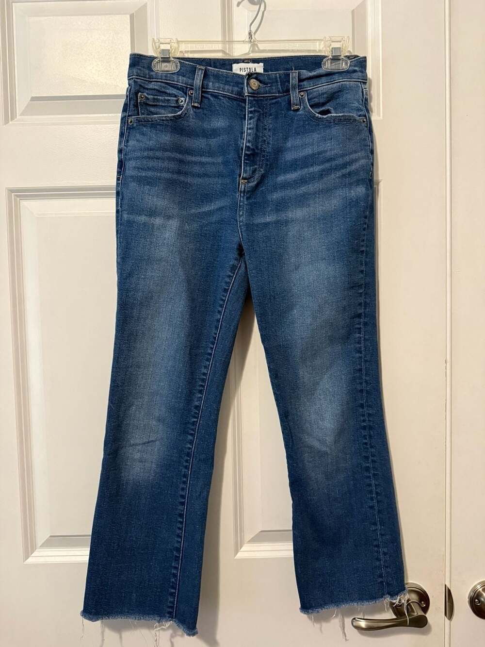 Pistola High Rise Raw Hem Cropped Straight Jeans 27